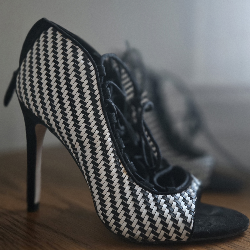 Zara Black and White Lace-Up Heels